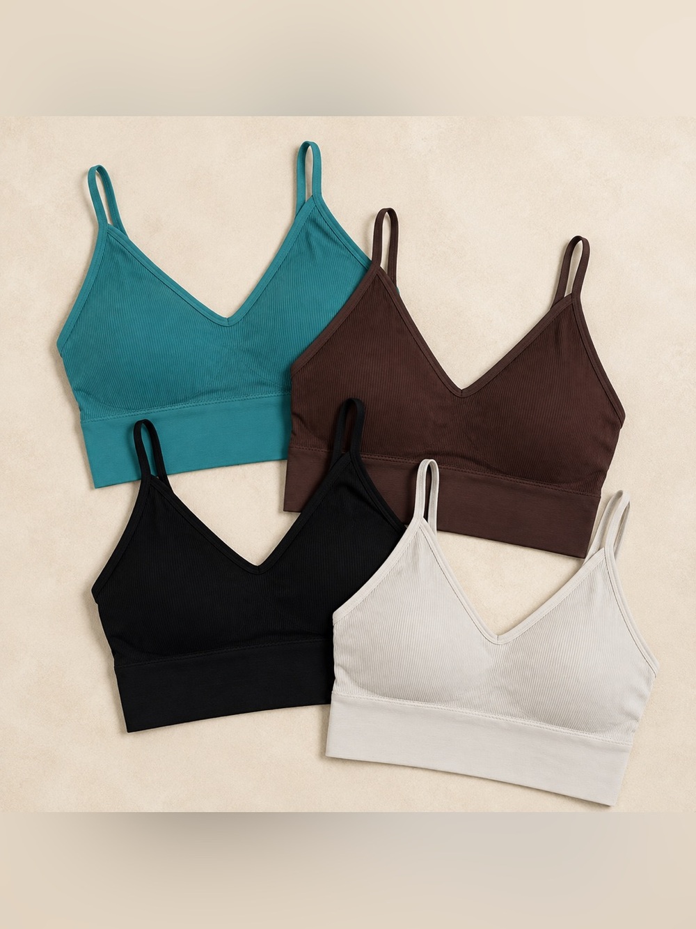 Bundle of 4 Ribbed Longline Bralettes – Size Large